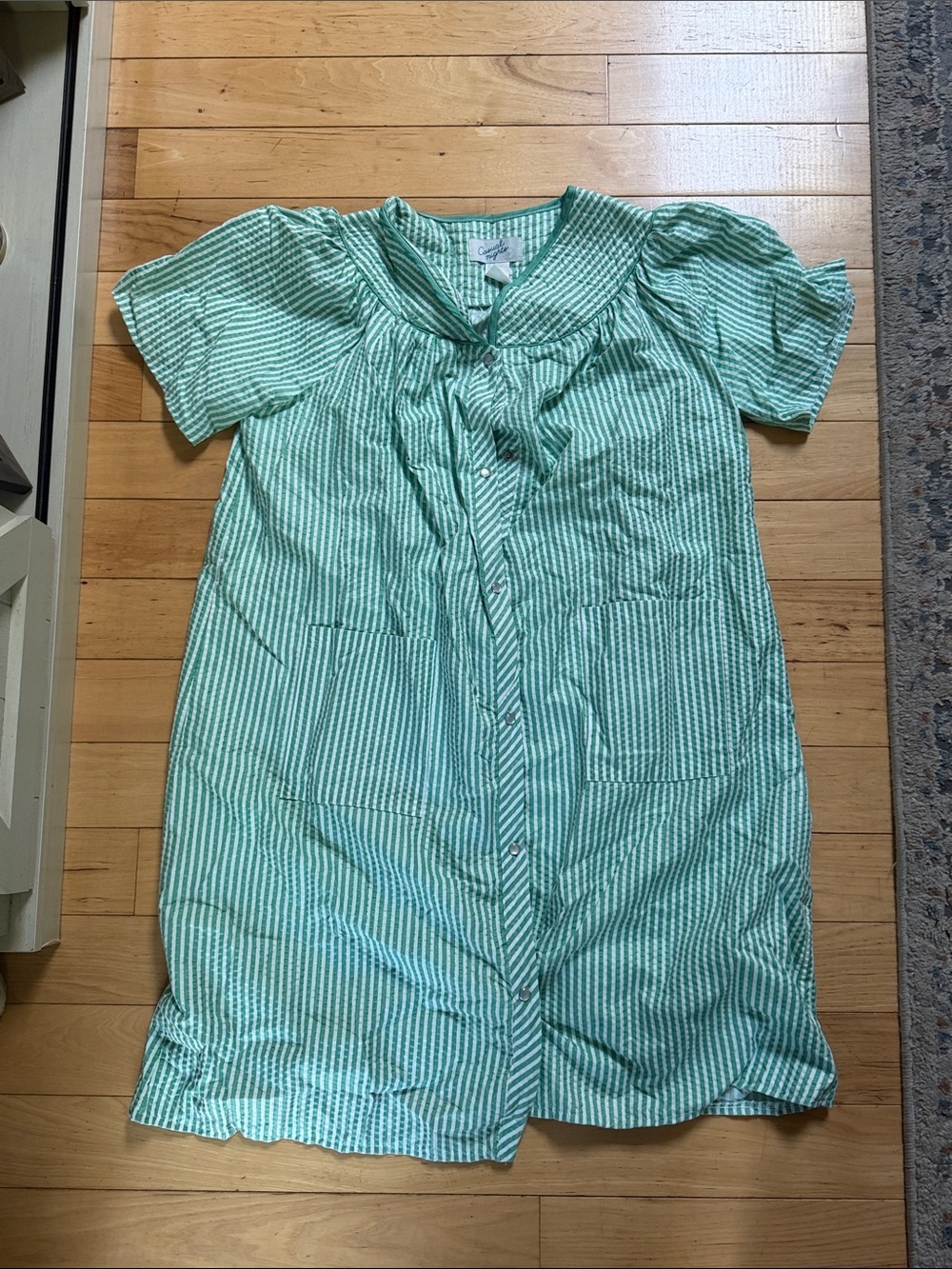 Casual Nights Womens Eyelet Short Sleeve Button Front Nightgown Green Size XL